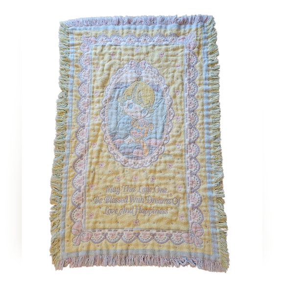 Vintage 90's Precious Moments Baby Woven Tapestry Throw 47" x 31" - Picture 1 of 8